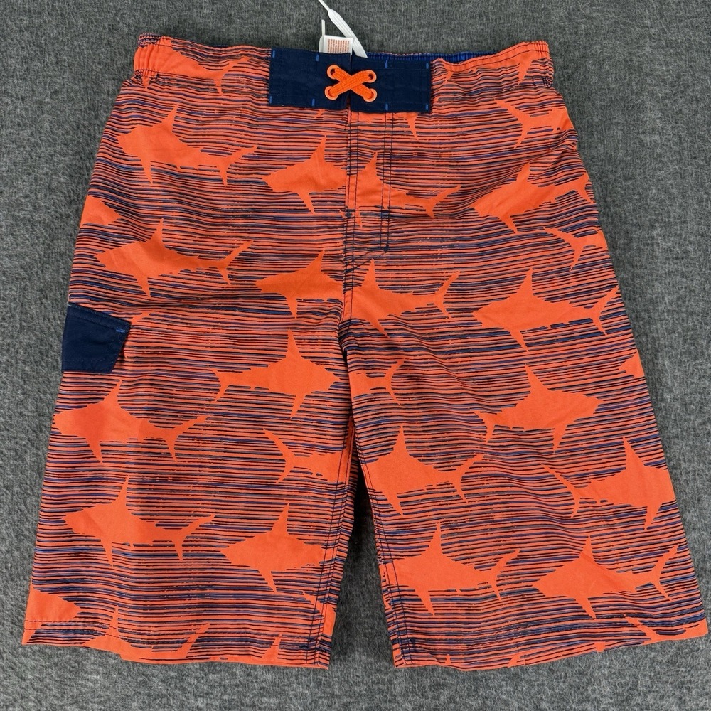 Cat & Jack Boys Shark Swim Trunks XL 16 Orange Blue Board Shorts